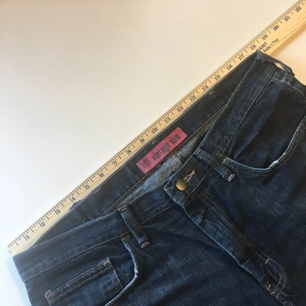 Lee Dungarees Vintage Slim Jeans Mens Size 36 Lightly Distressed Dark Wash
